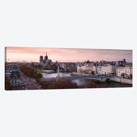Panoramic Sunset Over The River Seine, Paris Canvas Print #TEO154} by Matteo Colombo Art Print