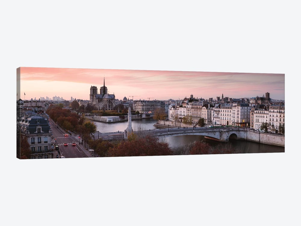 Panoramic Sunset Over The River Seine, Paris by Matteo Colombo 1-piece Canvas Artwork
