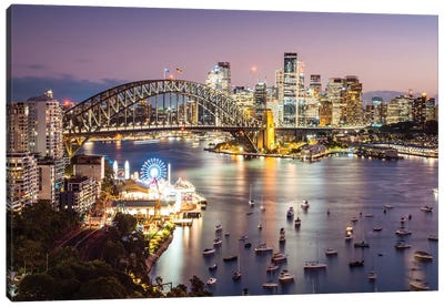 Sydney Harbour At Night Canvas Art Print - New South Wales Art