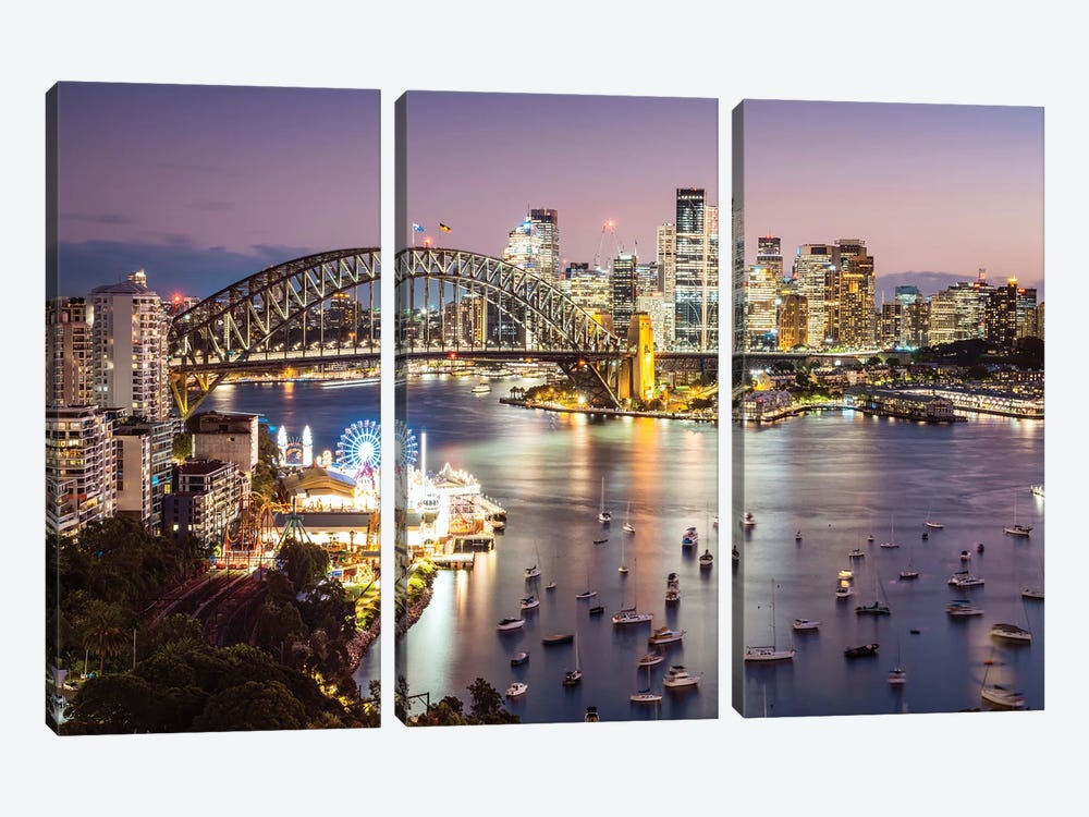 Sydney Harbour At Night by Matteo Colombo 3-piece Canvas Wall Art