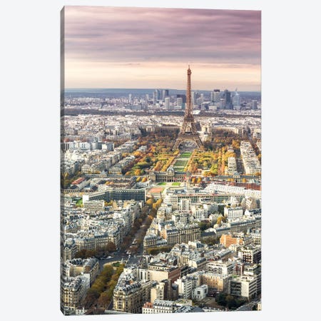 Paris And Eiffel Tower At Sunset, France I Canvas Print #TEO155} by Matteo Colombo Canvas Print