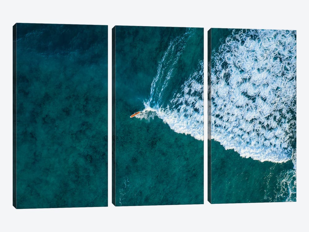 Surfer In The Ocean, Hawaii by Matteo Colombo 3-piece Canvas Print