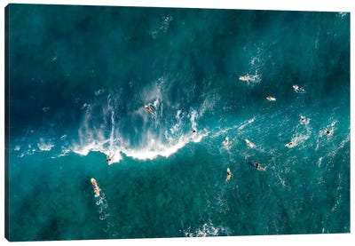 Surfing In Hawaii Canvas Art Print - Aerial Photography