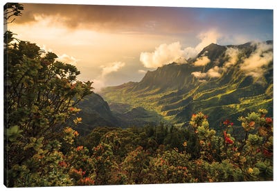 Kalalau Valley, Kauai Island, Hawaii Canvas Art Print - Mountain Sunrise & Sunset Art