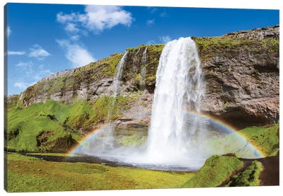 Rainbow At Seljalandsfoss Waterfall, Iceland Canvas Art Print - Rainbow Art