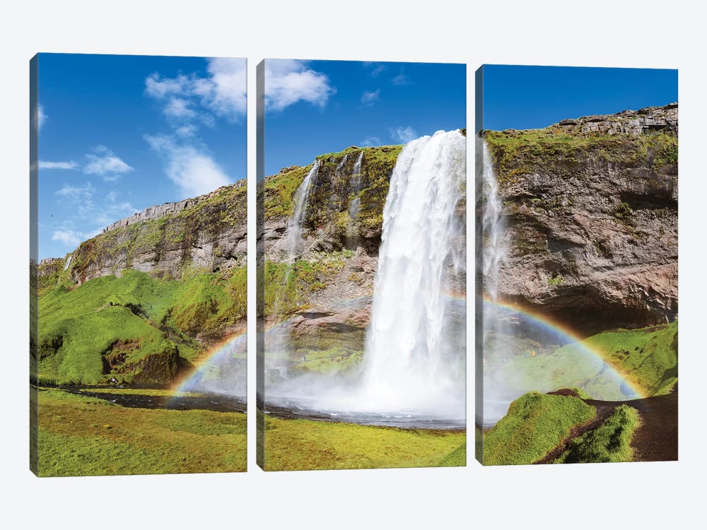 Rainbow At Seljalandsfoss Waterfall, Iceland by Matteo Colombo 3-piece Canvas Art Print