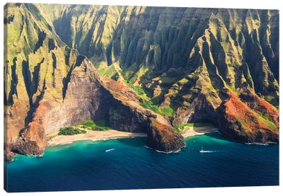 Na Pali Coast Aerial, Hawaii Canvas Art Print - Aerial Beaches 