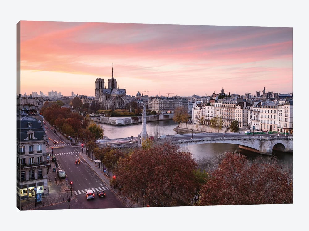 Romantic Sunset Over Paris by Matteo Colombo 1-piece Canvas Wall Art