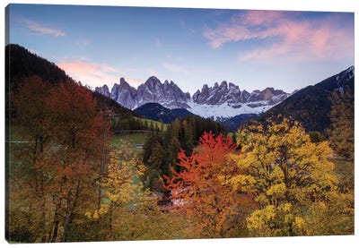 Autumn Landscape II, Odle/Geisler Group, Dolomites, Val di Funes, South Tyrol Province, Italy Canvas Art Print