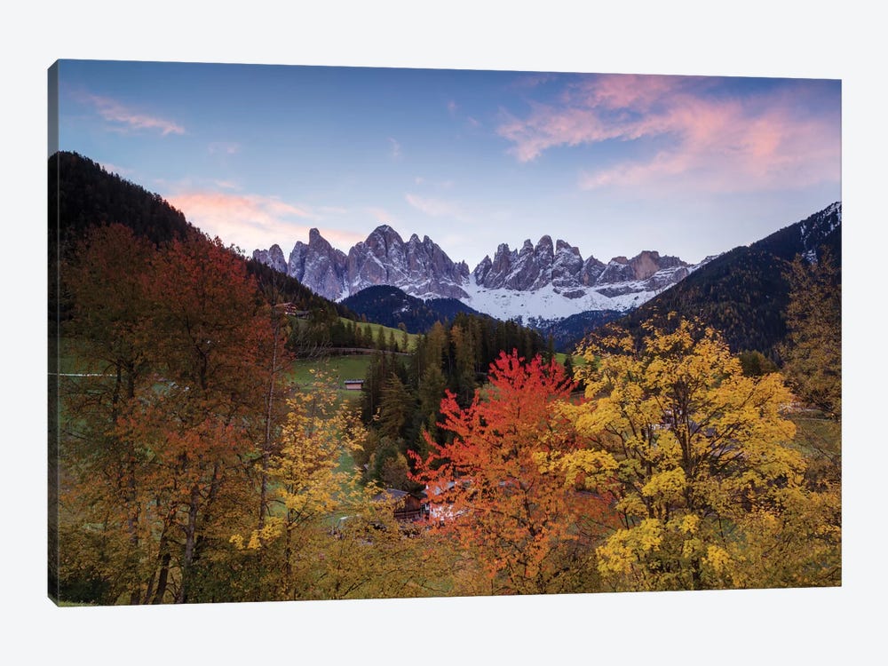 Autumn Landscape II, Odle/Geisler Group, Dolomites, Val di Funes, South Tyrol Province, Italy by Matteo Colombo 1-piece Canvas Wall Art