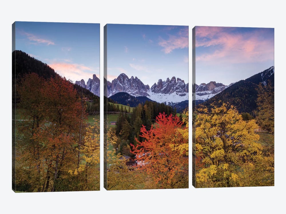 Autumn Landscape II, Odle/Geisler Group, Dolomites, Val di Funes, South Tyrol Province, Italy by Matteo Colombo 3-piece Canvas Wall Art