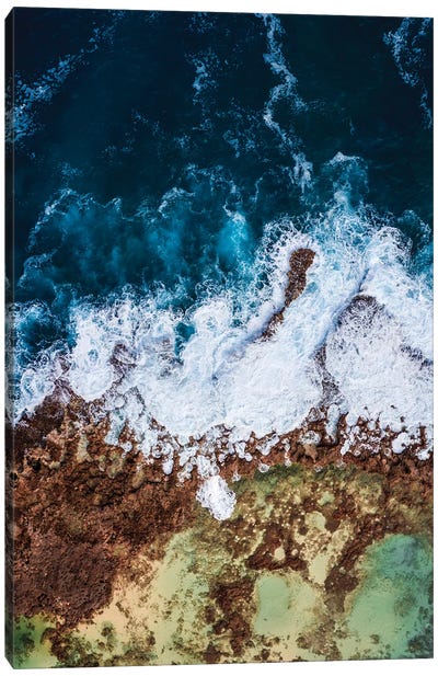 Ocean Waves Crashing On The Cliffs, Nature Abstract, Hawaii Canvas Art Print - Aerial Photography