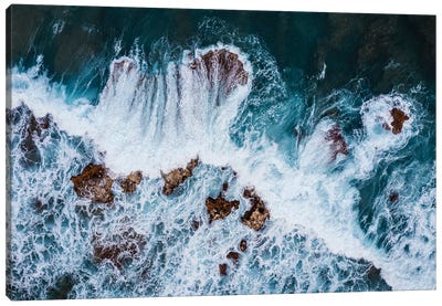 Ocean Waves Top Down View, Hawaii Canvas Art Print - Tropical Beach Art