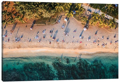 Waikiki Beach Sunset, Honolulu, Hawaii Canvas Art Print - Aerial Beaches 