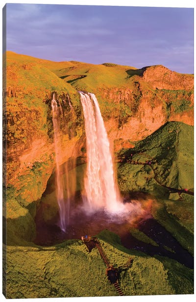 Seljalandsfoss Waterfall At Sunset, Iceland Canvas Art Print - Cliff Art