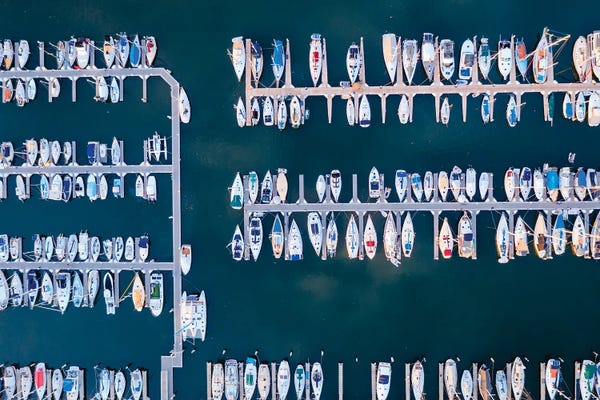 Yachts Lined Up At The Harbor, Hawaii