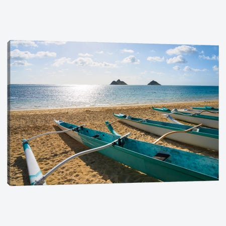 Canoes Lined Up At The Beach, Hawaii Canvas Print #TEO1631} by Matteo Colombo Canvas Wall Art