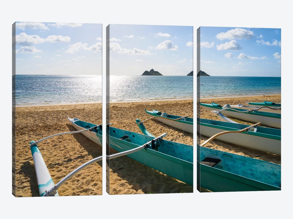 Canoes Lined Up At The Beach, Hawaii by Matteo Colombo 3-piece Canvas Print