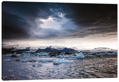 Stormy Weather Over Jokulsarlon, Iceland Canvas Art Print - Glacier & Iceberg Art