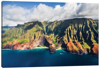 Napali Coast Aerial, Kauai Island, Hawaii Canvas Art Print - Coastline Art