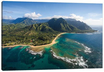 Tunnels Beach And Napali Coast, Kauai Island, Hawaii Canvas Art Print - Island Art