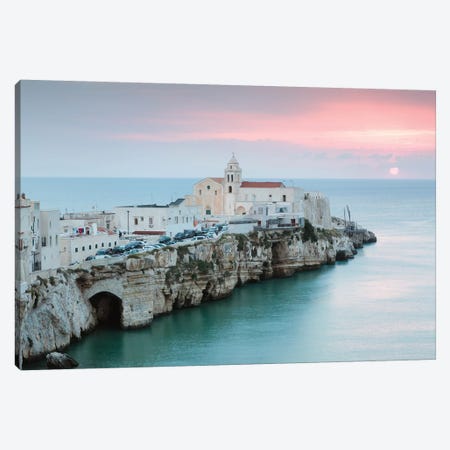Sunrise Over Vieste Old Town, Apulia, Italy Canvas Print #TEO165} by Matteo Colombo Canvas Artwork