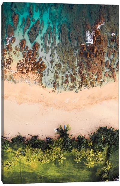Beach Aerial And Reef, Kauai Island, Hawaii I Canvas Art Print - Aerial Beaches 