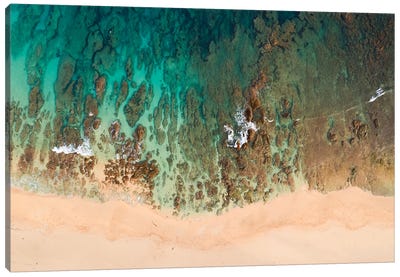 Beach Aerial And Reef, Kauai Island, Hawaii II Canvas Art Print - Aerial Photography