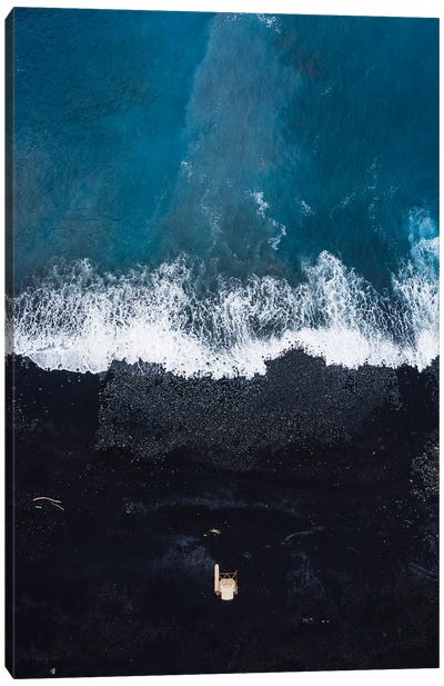 Black Sand Beach And Ocean, Big Island, Hawaii Canvas Art Print - Aerial Photography