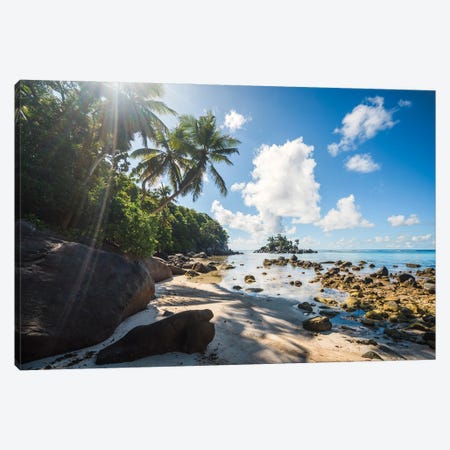 Beach With Palm Trees, Seychelles I Canvas Print #TEO1686} by Matteo Colombo Canvas Wall Art