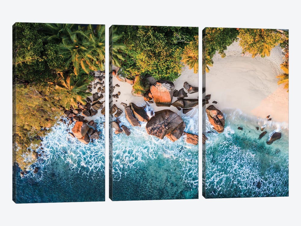 Tropical Beach Aerial At Sunset, Seychelles by Matteo Colombo 3-piece Canvas Print