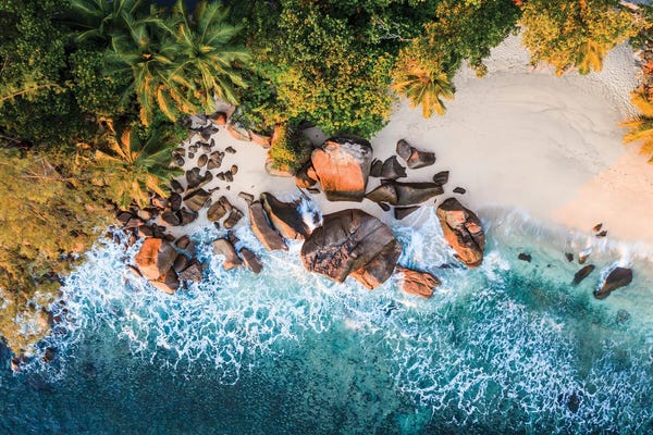 Aerial Beaches: Tropical Beach Aerial At Sunset, Seychelles by Matteo Colombo