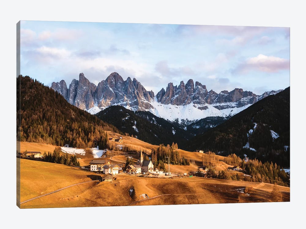 Sunset Over Village In The Dolomites by Matteo Colombo 1-piece Canvas Print