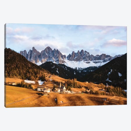 Sunset Over Village In The Dolomites Canvas Print #TEO168} by Matteo Colombo Canvas Art Print