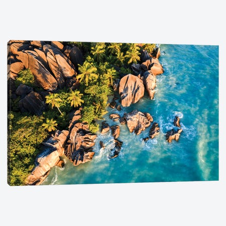 Sunset On The Coast Of La Digue Island, Seychelles Canvas Print #TEO1690} by Matteo Colombo Canvas Wall Art