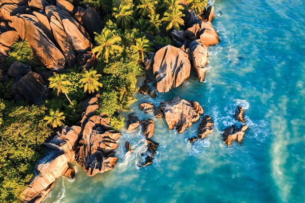 Aerial Beaches: Sunset On The Coast Of La Digue Island, Seychelles by Matteo Colombo