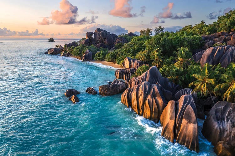 Sunset At Anse Source D'Argent Beach, La Digue, Seychelles