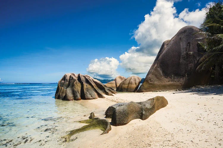 Beach With Granite Rocks, La Digue Island, Seychelles