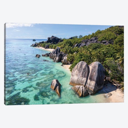 Anse Source D'Argent Beach Aerial, Seychelles I Canvas Print #TEO1700} by Matteo Colombo Canvas Artwork