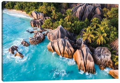 Famous Rock Formations, La Digue Island, Seychelles Canvas Art Print - Seychelles