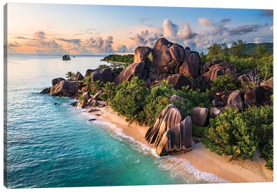 Dreamy Sunset Over La Digue Island, Seychelles Canvas Art Print - Seychelles
