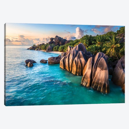 Sunset On The Tropical Island, La Digue, Seychelles I Canvas Print #TEO1714} by Matteo Colombo Canvas Artwork