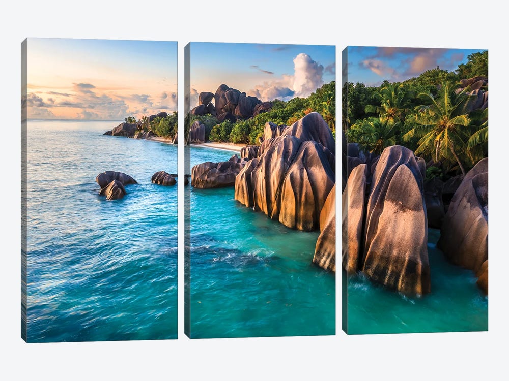 Sunset On The Tropical Island, La Digue, Seychelles I by Matteo Colombo 3-piece Canvas Art Print