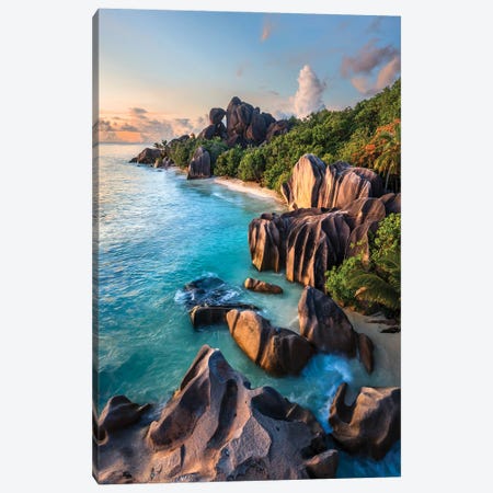 Sunset On The Tropical Island, La Digue, Seychelles II Canvas Print #TEO1715} by Matteo Colombo Canvas Art