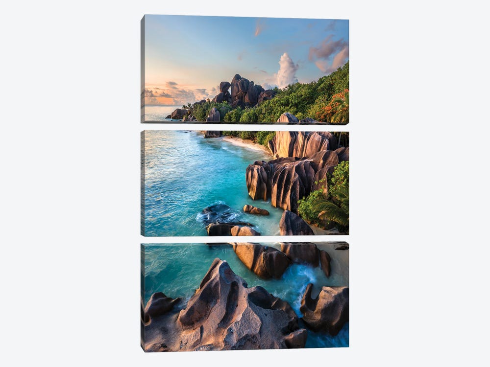 Sunset On The Tropical Island, La Digue, Seychelles II by Matteo Colombo 3-piece Canvas Artwork