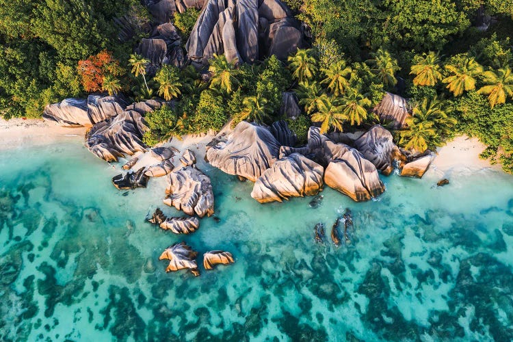 Aerial View Of Anse Source D'Argent Beach, Seychelles