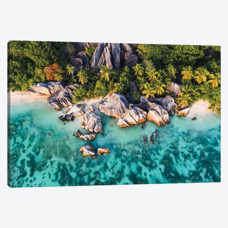 Aerial View Of Anse Source D'Argent Beach, Seychelles Canvas Print #TEO1721} by Matteo Colombo Canvas Art