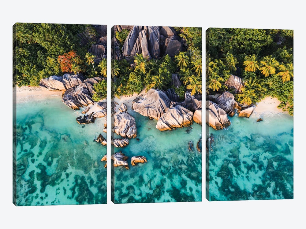 Aerial View Of Anse Source D'Argent Beach, Seychelles by Matteo Colombo 3-piece Canvas Art Print
