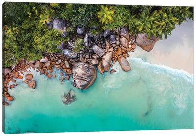 Beach Aerial, Anse Lazio, Praslin, Seychelles Canvas Art Print - Aerial Photography