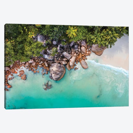 Beach Aerial, Anse Lazio, Praslin, Seychelles Canvas Print #TEO1727} by Matteo Colombo Canvas Print